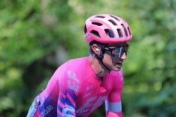 Neilson Powless of the US rides during the 16th stage of the Tour de France cycling race over 164 kilometers from La Tour-du-Pin to Villard-de-Lans, Sept. 15, 2020.
