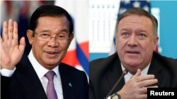 លោកនាយករដ្ឋមន្ត្រី ហ៊ុន សែន និងលោក Mike Pompeo រដ្ឋមន្ត្រីក្រសួងការបរទេសអាមេរិក។ 