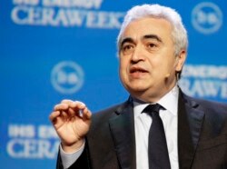 FILE - Fatih Birol, executive director of the International Energy Agency, speaks about the state of the oil industry in Houston, Feb. 22, 2016.