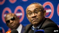 Le président de la CAF, Ahmad, lors d'une conférence de presse à Johannesburg, Afrique du Sud, le 7 avril 2017.