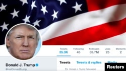 ទំព័រ​បណ្ដាញ​សង្គម​ Twitter របស់​លោក​ ដូណាល់ ត្រាំ។