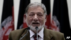 FILE - Independent Elections Commission chief Ahmad Yousuf Nuristani speaks during a press conference in Kabul, Afghanistan. He said on Jan. 18, 2016, postponed parliamentary polls would be held in Oct.