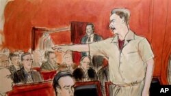 Suasana persidangan pedagang senjata Rusia, Viktor Bout di New York (5/4). Bout dijatuhi hukuman 25 tahun penjara atas keterlibatannya dalam penjualan senjata untuk mendukung terorisme.