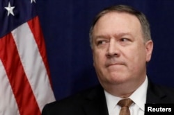 FILE - U.S. Secretary of State Mike Pompeo speaks during a news conference following a meeting with North Korea's envoy Kim Yong Chol in New York, May 31, 2018.