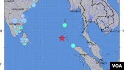 Peta lokasi terjadinya gempa berkekuatan 7,7 pada skala Richter dekat Kepulauam Nicobar.
