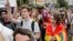 Participants take part at the Equality March, organized by the LGBT community in Kyiv, June 23, 2019.