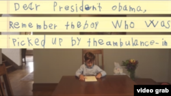 ក្មេង​ប្រុស Alex អាន​សំបុត្រ​ដែល​សរសេរ​ជូន​លោក​ប្រធានាធិបតី​បារ៉ាក់ អូបាម៉ា។