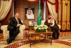 U.S. Secretary of State Mike Pompeo meets with Saudi Arabia's Crown Prince Mohammed bin Salman at Al Salam Palace in Jeddah, June 24, 2019.