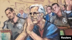 Financier Jeffrey Epstein looks on during a bail hearing in his sex trafficking case, in this court sketch in New York, July 15, 2019.