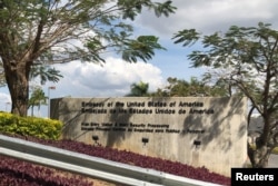 A general view of the entrance of the U.S. Embassy in Caracas, Venezuela March 14, 2019.