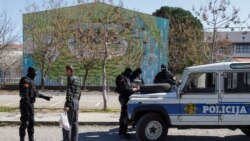 Montenegro, Podgorica, Police checks a man after the government tightens up measures for coronavirus