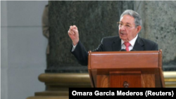 FILE - The president of Cuba, Raul Castro, speaks during a ceremony at the Capitol in Havana, Cuba, Feb. 24, 2018.