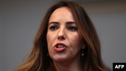 FILE - Stella Assange, wife of WikiLeaks founder Julian Assange, makes a statement to members of the media at Doughty Street Chambers in central London, March 26, 2024.
