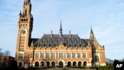 FILE - A view of the Peace Palace housing the World Court in The Hague, Netherlands.