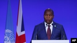FILE - Central African Republic's President Faustin-Archange Touadera gives a statement at the World Leaders' Summit of the COP26 UN Climate Change Conference in Glasgow, Scotland, on Nov. 1, 2021.