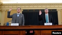 George Kent, a deputy assistant secretary of state and Ambassador Bill Taylor sworn in Nov. 13, 2019 at a House Intelligence Committee hearing as part of the impeachment inquiry.
