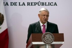 Mexican President Andres Manuel Lopez Obrador speaks during a ceremony marking the third anniversary of his presidential election at the National Palace in Mexico City, July 1, 2021.