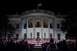 FILE - President Donald Trump speaks from the South Lawn of the White House during the Republican National Convention, in Washington, Aug. 27, 2020.