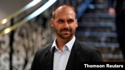 Eduardo Bolsonaro, putra Presiden Brazil Jair Bolsonaro, tiba di Washington, AS, untuk pemutaran film dokumenter tentang pemerintahan Bolsonaro.