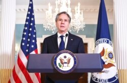 Secretary of State Antony Blinken speaks in the Treaty Room of the State Department, in Washington, Oct 18, 2021.