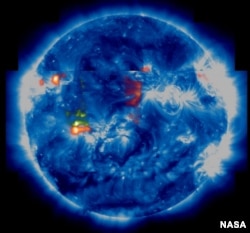 Image showing charged particles racing from the sun which can cause power blackouts and distruption of radio signals that guide aviation and GPS systems.