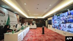 Boko na ba ministres ya G20 ya pétrole na Video-conférence wuto Rihad, Arabie Saoudite, 10 avril 2020.
