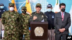 지난 12일 콜롬비아 수도 보고타에서 호르헤 루이스 바르가스 경찰청장이 아이티 대통령 암살 사건 관련 입장을 밝히고 있다.