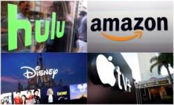 미국에서 제공 중인 스트리밍 서비스 회사들 로고 (훌루, 아마존, 디즈니, 애플)
