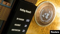 Rezultat glasanja Generalne skupštine Ujedininjenih nacija (Foto: REUTERS/Eduardo Munoz)