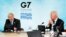 រូបឯកសារ៖ នាយករដ្ឋមន្ត្រី​អង់គ្លេស លោក Boris Johnson ថ្លែងសុន្ទរកថា ខណៈ​ប្រធានាធិបតី​សហរដ្ឋ​អាមេរិក​ លោក Joe Biden អង្គុយ​ស្ដាប់ ក្នុង​អំឡុងពេល​នៃ​កិច្ចប្រជុំ G-7 នៅ​​សណ្ឋាគារ Carbis Bay ប្រទេស​អង់គ្លេស ថ្ងៃទី១១ ខែមិថុនា ឆ្នាំ២០២១។