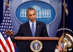 President Barack Obama speaks during a news conference in the briefing room of the White House in Washington, Dec. 16, 2016. Obama admonished naysayers to "pay attention to what our intelligence agencies have to say."