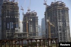 Buildings under construction for the Al Habtoor Group are seen in Dubai, Jan. 9, 2016.