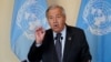 Sekjen PBB Antonio Guterres berbicara kepada wartawan dalam Sidang Majelis Umum PBB ke 76 di New York, pada 20 September 20 2021. (Foto: Reuters/John Minchillo)