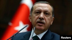 Turkey's Prime Minister Tayyip Erdogan addresses members of parliament from his ruling AK Party (AKP) during a meeting at the Turkish parliament in Ankara, June 25, 2013.