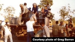 Food supply was unloaded in one of the refugee camps located in Thailand, November, 1979. (Courtesy photo of Greg Barron)