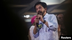 Sao Paulo center-right Mayor Ricardo Nunes speaks after his re-election during the municipal elections in Sao Paulo, Brazil, Oct. 27, 2024. 