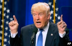 Republican presidential candidate Donald Trump speaks at Saint Anselm College in Manchester, New Hampshire, June 13, 2016.