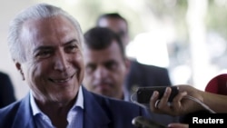 Brazil's Vice President Michel Temer arrives at the Planalto Palace in Brasilia, Brazil, April 22, 2016. 