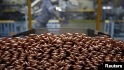 These copper tubes will be part of air conditioning units made by a company in Japan. Copper kills many germs on contact, making it a smart choice for ventilation systems. (REUTERS/Yuya Shino/March 2015) 