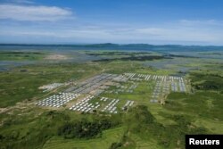 An aerial view of Hla Phoe Khaung transit camp for Rohingya who decide to return back from Bangladesh, is seen in Maungdaw, Rakhine state, Myanmar, Sept. 20, 2018.