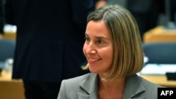 페데리카 모게리니 유럽연합 외교안보 고위대표가 16일 브뤼셀에서 열린 유럽연합-중남미·카리브해 국가공동체 외교장관 회의에 참석했다.