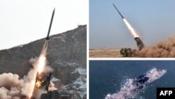 북한 국방과학원이 11일 240㎜ 조종방사포탄 탄도조종 사격시험을 진행했다며 조선중앙통신이 다음날 공개한 사진. 