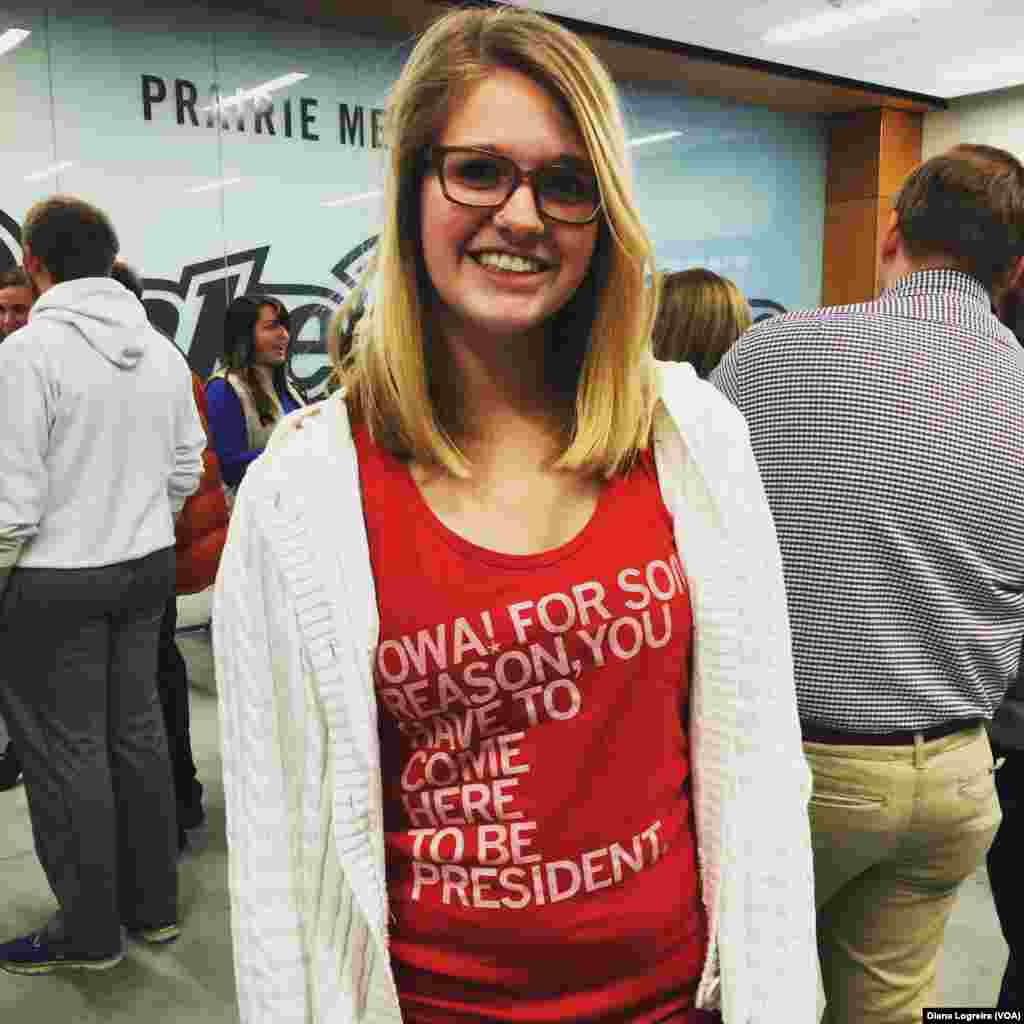 Megan Marsh is a supporter for Democratic presidential candidate Bernie Sanders, in Des Moines, Iowa. The state's first-in-the-nation caucuses kick off the U.S. primary election season Monday.