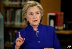 FILE - Democratic presidential nominee Hillary Clinton speaks on immigration at an event at Rancho High School in Las Vegas, May 5, 2015.