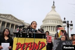 U.S. Representative Alexandria Ocasio-Cortez (D-NY) participates in a news conference to call on Congress to cut funding for ICE (Immigration and Customs Enforcement), at the U.S. Capitol in Washington, U.S. February 7, 2019.
