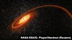 A cosmic homicide in action, with a wayward star being shredded by the intense gravitational pull of a black hole that contains tens of thousands of solar masses in an artist's impression obtained by Reuters April 2, 2020. 