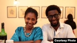 Artist Taiye Idahor stands with Whitespaces director Papa Omotayo. (Bola Oguntade, Poseidon Images)