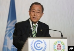 United Nations Secretary-General Ban Ki-moon speaks at opening session of U.N. climate conference in Morocco.