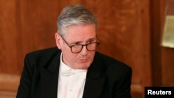 Perdana Menteri Inggris Keir Starmer dalam acara tahunan Lord Mayor's Banquet di Guildhall, London, Inggris, 2 Desember 2024. (Mina Kim/REUTERS)