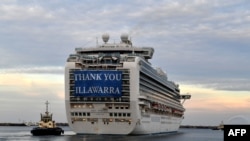 The cruise ship Ruby Princess departs from Port Kembla, some 80 kilometers south of Sydney, on April 23, 2020.